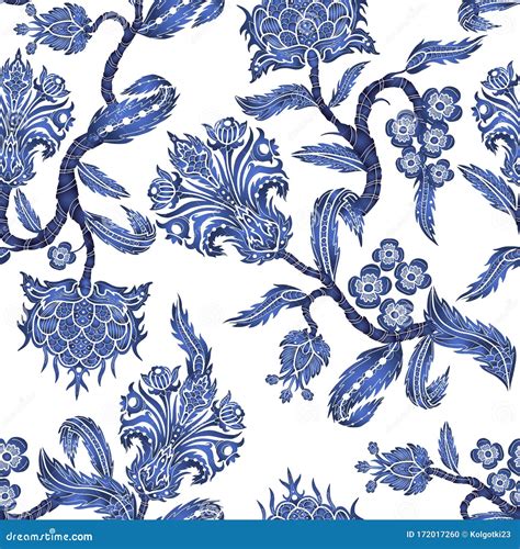 Seamless Pattern With Branches Flowers In Chinoiserie Style Japanese