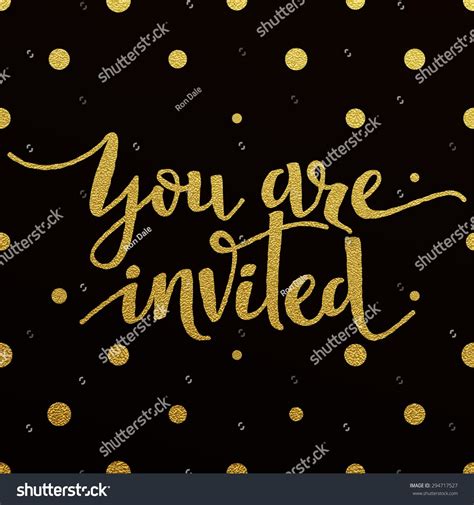 You Are Invited â Gold Glittering Lettering Design With Polka Dots