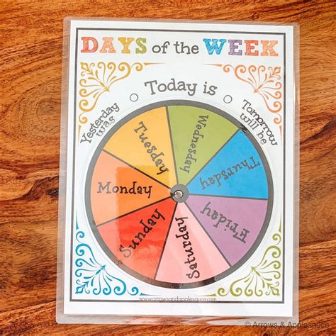 days of the week printable wheel circle time calendar etsy