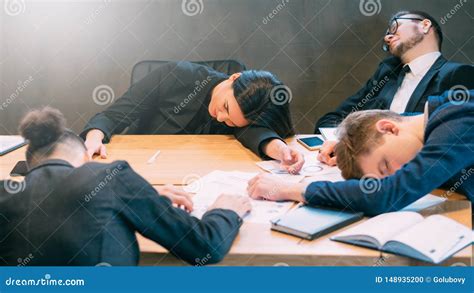 Overtime Work Deadline Exhausted Professional Team Stock Photo Image