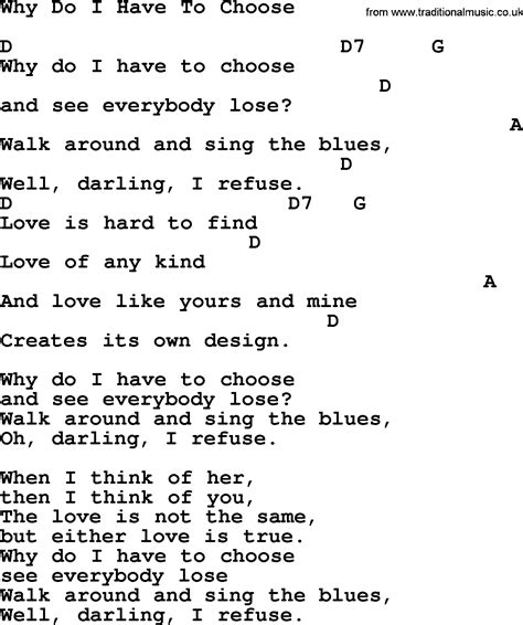 Willie Nelson Song Why Do I Have To Choose Lyrics And Chords
