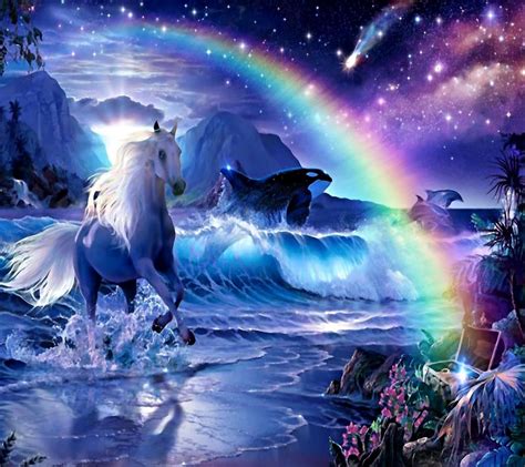 Force Of Nature Dolphins Sea Horse Rainbow 1837637 Unicorn Pictures