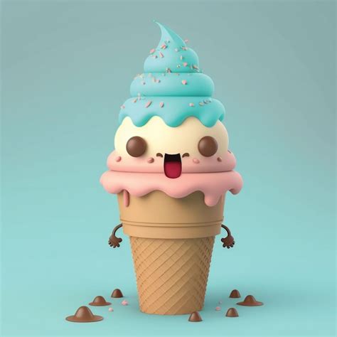 Premium Ai Image A Cartoon Ice Cream Cone With A Face That Says Ice