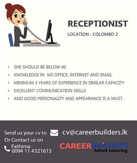 Receptionist Job Vacancy At Career Builders Pvt Ltd Jobvacancieslk