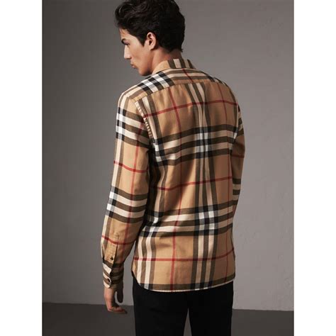 Burberry Check Cotton Flannel Shirt For Men Lyst