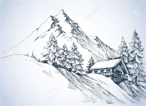 Winter Landscape In The Mountains A Cabin In The Snow And Beautiful