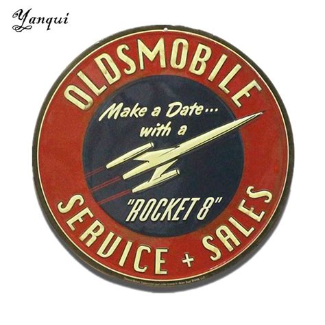 Oldsmobile Make A Date With A Rocket 8 Metal Tin Signs Retro Round