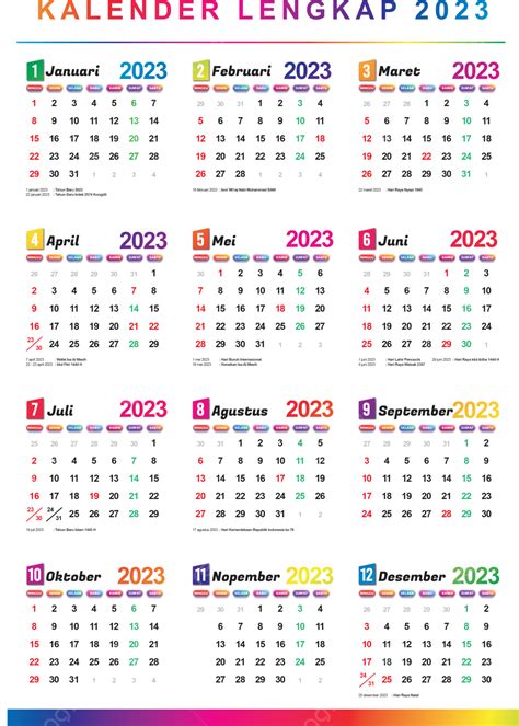 Complete Calendar 2023 Minimalist Colorful Free Vector Calendar