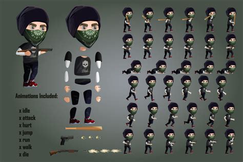 2d Game Street Bandits Character Sprites Sheets