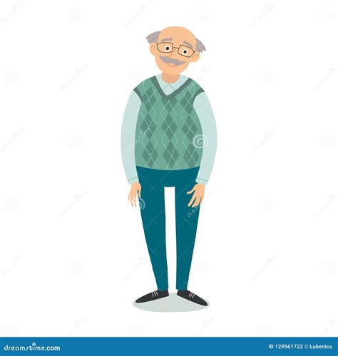 Senior Man Standing Old Man Wearing Glasses Grandfather With Grey