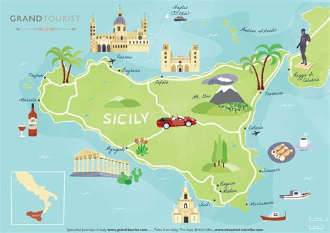 Illustrated Map Of Sicily For Grand Tourist On Behance Illustrated Map Sicily Map