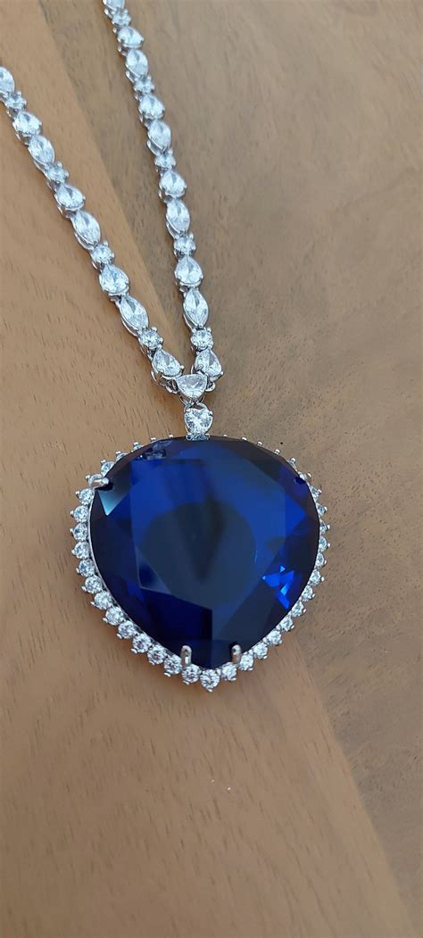 Sapphire Blue Titanic Necklace Heart Of The Ocean White Etsy