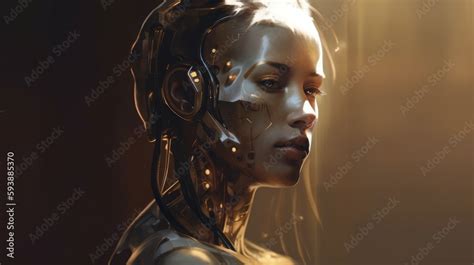 Cyborg Woman Ai Female Robot Sci Fi Technology Paining Style Illustration Created With