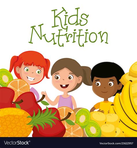 Happy Kids With Nutrition Food Royalty Free Vector Image