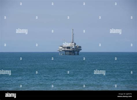 Offshore Oil Platform Off The California Coast With Copy Space Around