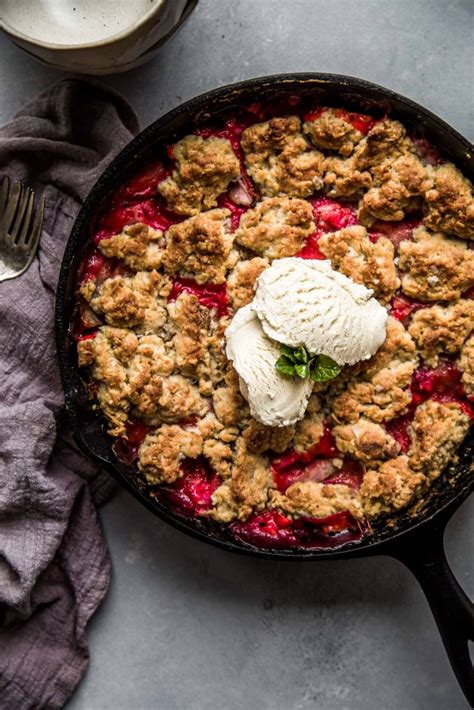 Strawberry Rhubarb Cobbler In A Cast Iron Skillet