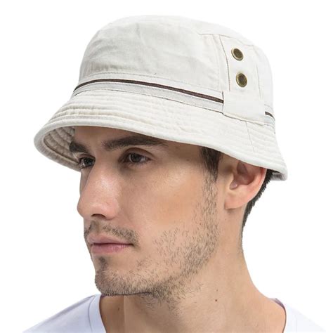 Voboom Summer Beige Bucket Hat Men Plain Solid Wide Brim Twill Cotton