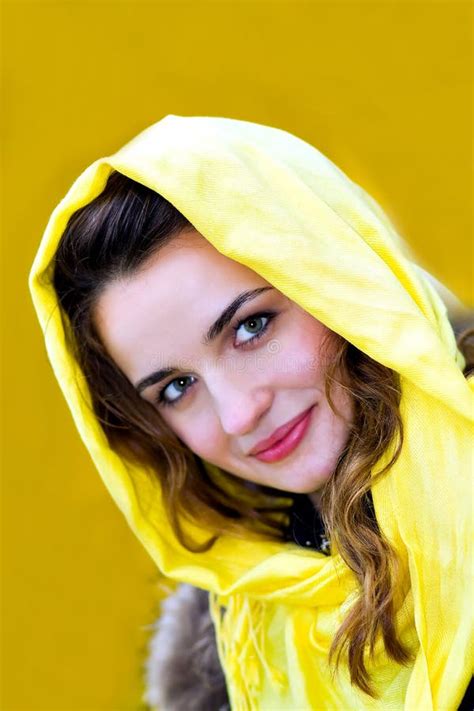 Portrait Of The Beautiful Girl Over Yellow Stock Image Image Of