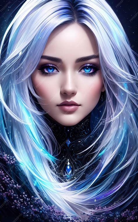 Premium Ai Image A Girl With Blue Hair And Blue Eyes