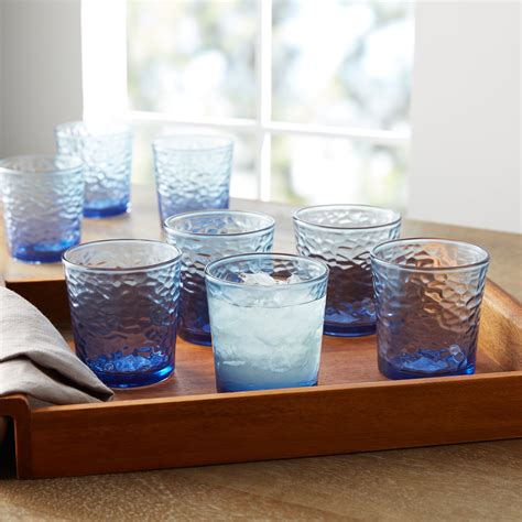 Mainstays Frosted Blue 13 Ounce Double Old Fashioned Drinking Glasses 8 Piece Set
