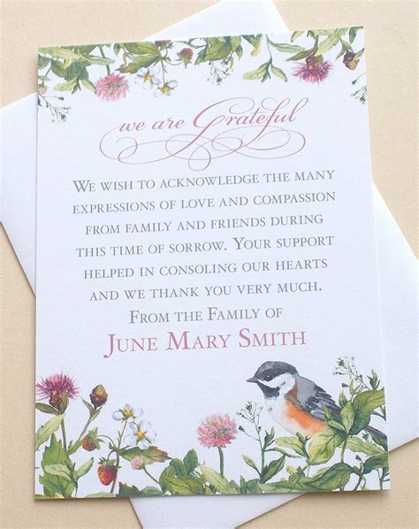 Spring Flowers With A Bird Funeral Thank You Notes Custom Etsy