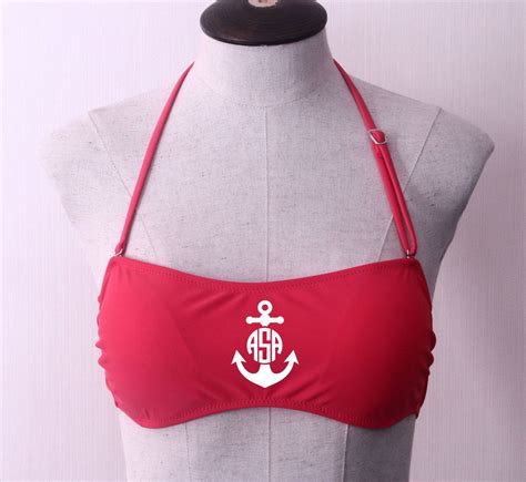 Red Personalized Monogram Bandeau Swimsuit Top From The Cute Kiwi