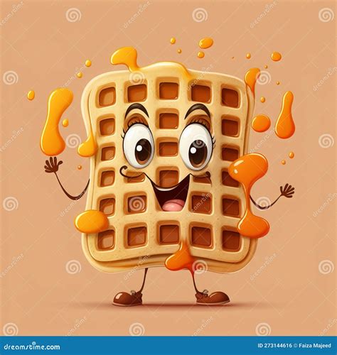 Cartoon Waffle Characters Cute Happy Kawaii Faces On Crispy Belgian