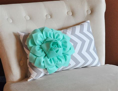 Chevron Lumbar Pillow Mint Green Dahlia On Gray And By Bedbuggs 3300