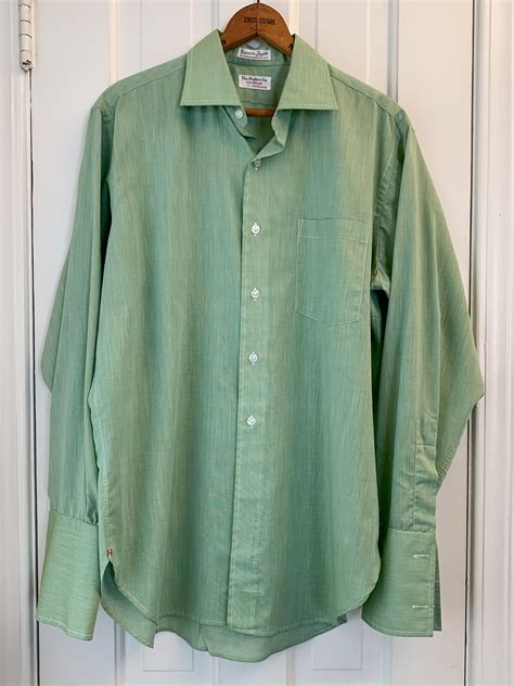 Vintage 60s70s Mens Green French Cuff Dress Shirt Cufflink Shirt