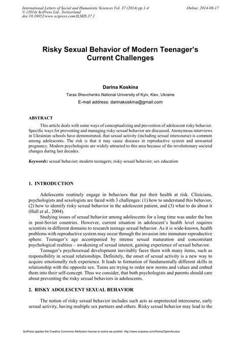 Pdf Risky Sexual Behavior Of Modern Teenagers Current Challenges