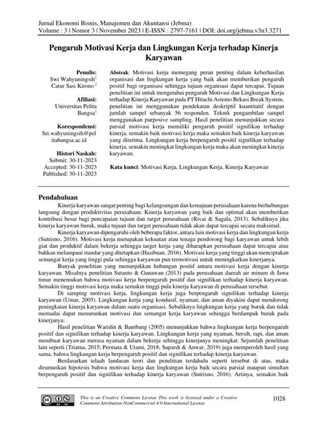 PDF Pengaruh Motivasi Kerja Dan Lingkungan Kerja Terhadap Kinerja