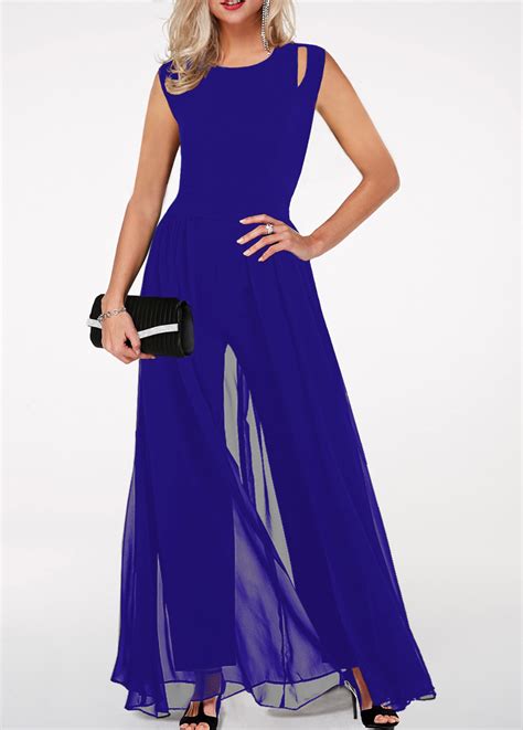 Royal Blue Round Neck High Waist Jumpsuit Royal Blue Jumpsuits