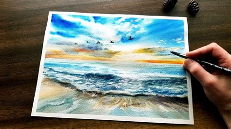 Watercolor Seascape Beach Painting Easy Step By Step With Photo