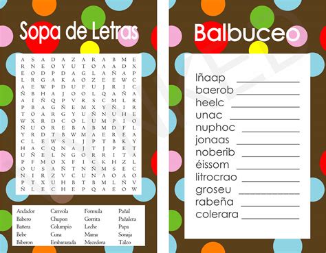 In Games Sopa De Letras And Balbuceo Baby Shower