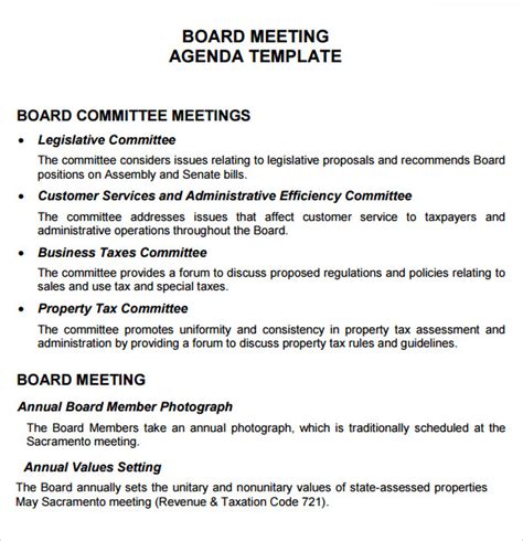 board meeting agenda templates  samples examples format