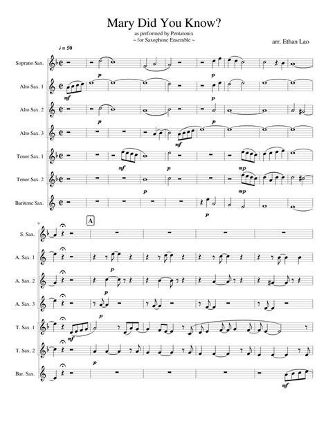 Uploaded on jul 07, 2015. Mary Did You Know for Saxophone Ensemble sheet music download free in PDF or MIDI