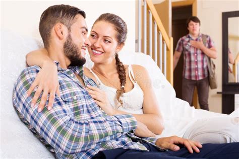 Husband Catching Cheating Wife Stock Photo Image Of Indoors Flat