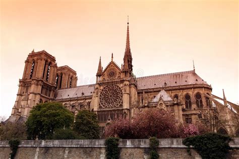 Notre Dame De Paris Cathedral France Gothic Architecture Stock Image