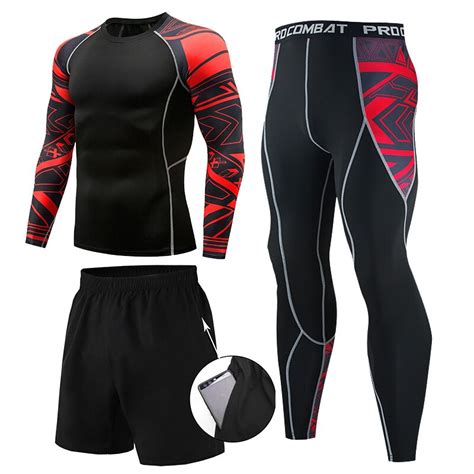 men compression set running tights workout fitness training tracksuit long sleeves shirts sport