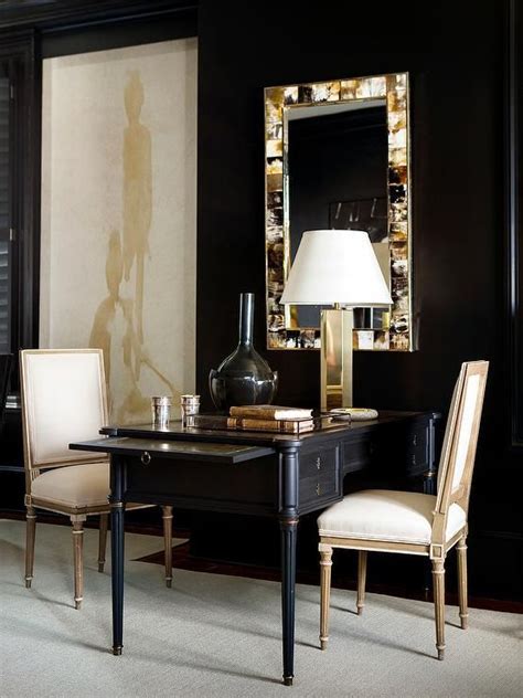 Black And Gold Office With Shared Black French Desk Transitional