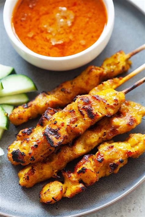 Malaysian Chicken Satay With Peanut Satay Sauce Grilled Chicken Recipes Chicken Recipes