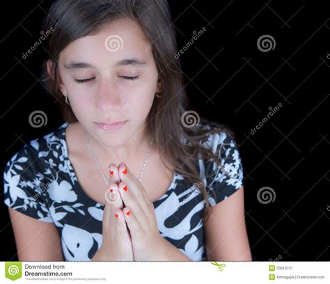Cute Girl Praying With Her Eyes Closed Stock Image Image