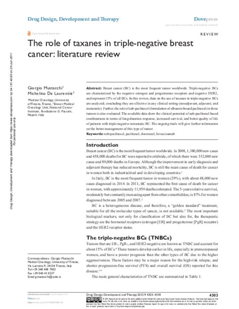 Pdf The Role Of Taxanes In Triple Negative Breast Cancer Literature