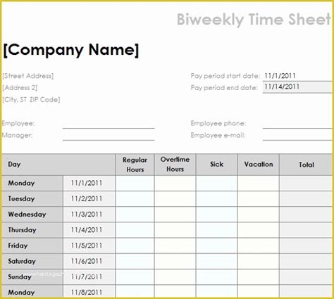 Free Excel Biweekly Timesheet Template Of 8 Bi Weekly Timesheet