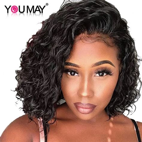 Curly Full Lace Human Hair Wigs 130 Density Short Bob Wig Brazilian Remy Hair Wig Pre Plucked