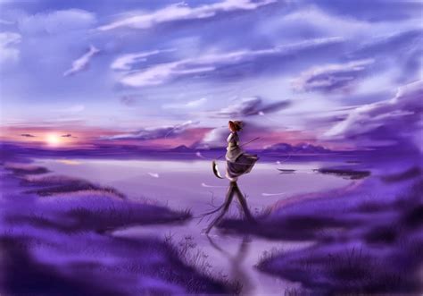 Wallpaper Landscape Sea Anime Girls Reflection Sky Artwork