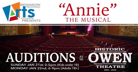 Auditions For Annie The Musical Announced Branson Regional Arts Council