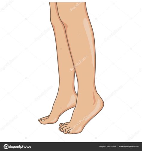 Patas Femeninas Descalzas Vista Lateral Ilustración Vectorial Dibujado Mano Estilo Vector