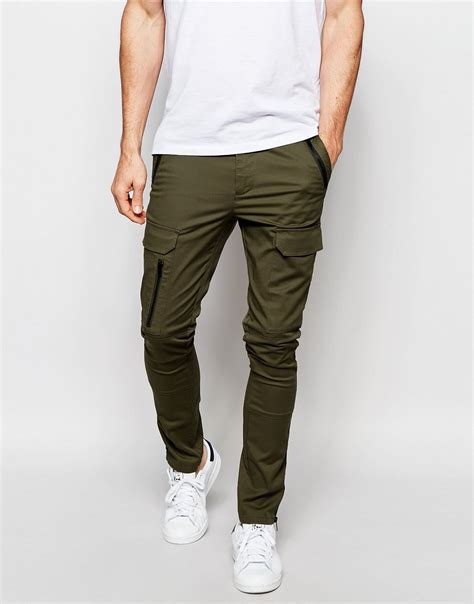 Lyst Asos Super Skinny Trousers With Zip Cargo Pockets In Khaki In