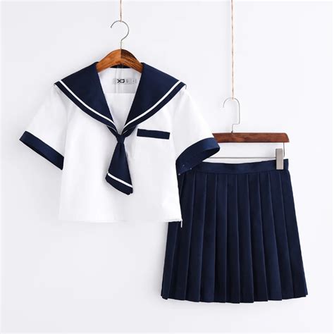 Japanese Jk School Uniforms For Women Navy Blue Red Tops Sailor Navy